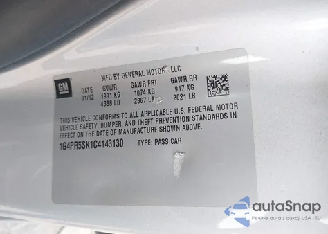 2012 Buick Verano Convenience from USA, damaged, VIN 1G4PR5SK1C4143130